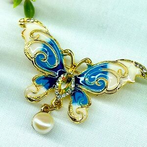 SALE TODAY!! Gold and Blue Enamel Butterfly Brooch